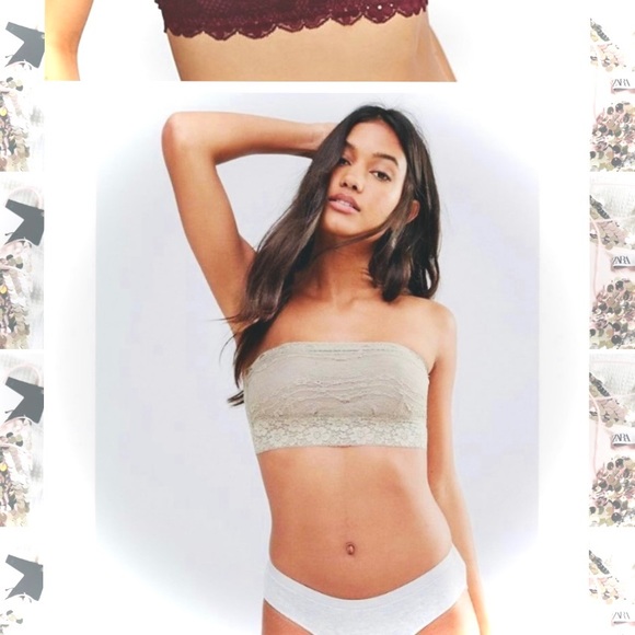 FREE PEOPLESLot of 2 Lace Maroon Burgundy Bralette Tan Strapless Bandeau